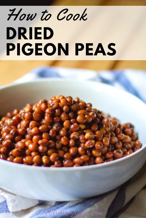 Nutty in flavor, pigeon peas are a staple in Caribbean, Indian and African cuisine. Learn how to cook dried pigeon peas in your Instant Pot, no soaking required. This vegan recipe is perfect for Caribbean rice and peas, Jamaican rice and peas and more! #pigeonpeas #vegan #howtocook #instantpot #caribbean Pigeon Peas Recipe, Rice And Peas Jamaican, Daniel Fast Diet, Jamaican Rice And Peas, Field Peas, Caribbean Rice, Jamaican Rice, Vegan Instant Pot Recipes, Peas Recipe