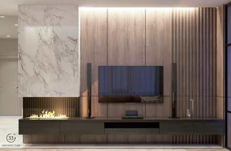 RiverStone Apartment on Behance Tv Feature Wall, Media Walls, Living Room Wall Units, Fireplace Tv Wall, Modern Tv Wall, Living Room Tv Unit Designs, Tv Room Design, Tv Wall Decor, Living Room Decor Fireplace