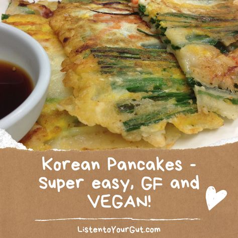 These #koreanpancakes are a favorite among my household! They are not only #VEGAN and #GLUTENFREE, but the batter can be made ahead of time and left in the fridge a few days before you fry - making it a very easy, go-to meal. ð #gutfriendly Gluten Free Korean Pancake, Diet Asian Recipes, Korean Scallion Pancake, Hotteok Recipe, Korean Pancake Recipe, Korean Seafood Pancake, Vegetable Pancake, Seafood Pancake, Desserts Fall