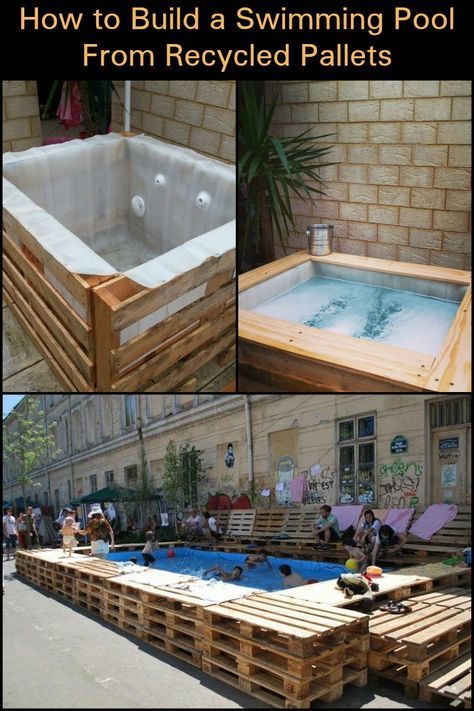 Enjoy Summer in Your Own Yard by Building a Swimming Pool with Recycled Pallets! Piscina Pallet, Pallet Pool, Outdoor Pallet Projects, Pallet Building, Pallet Projects Garden, Building A Swimming Pool, Pallet House, Diy Swimming Pool, Recycled Pallet