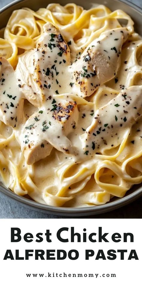 Enjoy this creamy chicken Alfredo pasta for a classic and comforting dinner idea! Made with tender chicken, rich Alfredo sauce, and pasta, this dish is perfect for family dinners or special occasions. A simple and delicious recipe to satisfy everyone! Creamy Chicken Alfredo Pasta, Creamy Chicken Alfredo, Pasta Recipes Alfredo, Comforting Dinner, Chicken Alfredo Pasta, Fettuccine Alfredo, Alfredo Pasta, Chicken Alfredo, Quick Weeknight Dinners