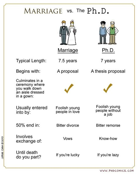 Marriage vs. Ph.D. - To paraphrase from the person I'm pinning from, at first I laughed... then I cried because it's true. Phd Comics, Phd Humor, Phd Life, College Application Essay, Best Essay Writing Service, Admissions Essay, Phd Student, Thesis Statement, Myself Essay