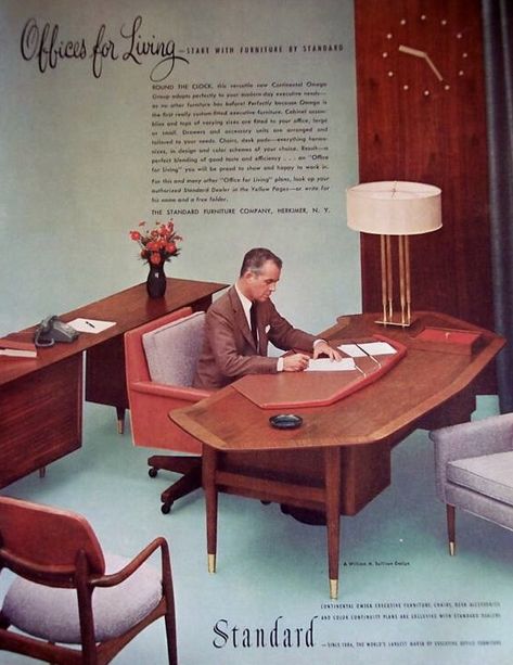 Offices for living 50s Desk, 50s Furniture, 1950s Furniture, Furniture Desk, Mid Century Office, Rustic Furniture Diy, Mid Century Interior, Retro Interior Design, Retro Office