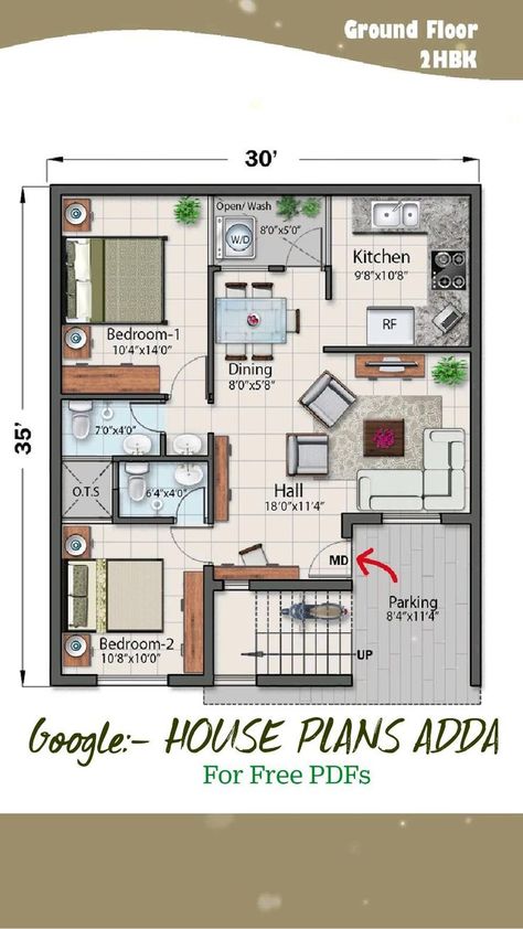 Entrance Decor Ideas, Smart House Plans, 30x50 House Plans, Modern Front Porch, 20x40 House Plans, 30x40 House Plans, 2bhk House Plan, Indian House Plans, Little House Plans