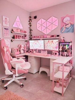 Pink Room, Gaming, Computer, Desk, Bedroom, Toys, Wall, Pink, Furniture