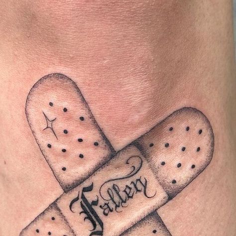 Laura May on Instagram: "fallen ❤️‍🩹 bb plaster 🩹🩹 for sweet asha, healed fairy settling in nicely too <3<3 thank you my friend xxxx . #cutetattoos #londontattoo #finelinetattoo" Plaster Tattoo, Laura May, London Tattoo, September 1, Fine Line Tattoos, Cute Tattoos, My Friend, You And I, Healing