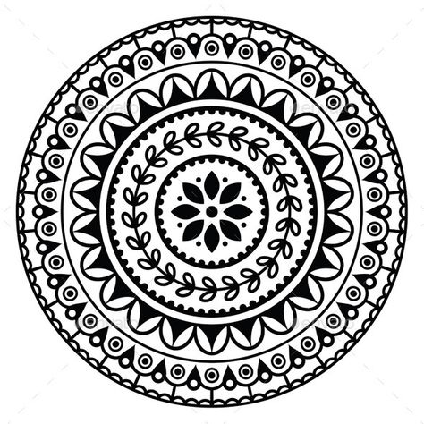 Mandala, Indian Inspired Round Geometric Pattern - Patterns Decorative Indian Henna Tattoo, Mandala Simple, Mandala Indian, Indian Henna, Round Mandala, Mandala Doodle, Easy Mandala Drawing, Design Mandala, Mandalas Painting