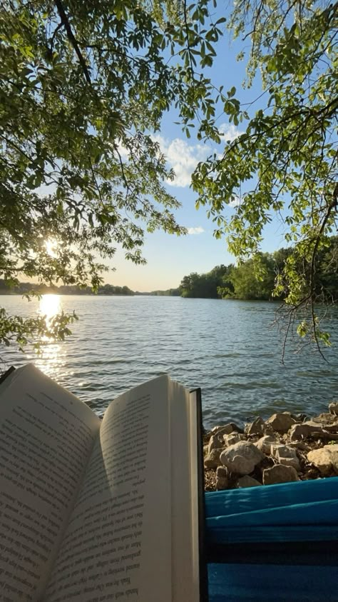 #summer #reading #lake #aesthetic #vacation Reading By The Lake Aesthetic, Mountains Lake Aesthetic, Lake Core Aesthetic, Reading By Beach, House By The Lake Aesthetic, Summer To Do Aesthetic, Swimming Lake Aesthetic, Lake Camping Aesthetic, Lake Summer Vibes