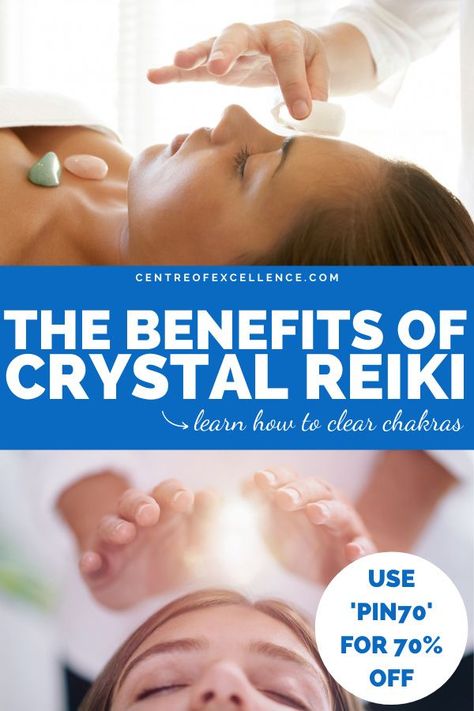 USE "PIN70" FOR 70% OFF YOUR FIRST COURSE! Crystal Reiki Diploma Course | Energy Healing | Do you want to use crystals and Reiki in balanced harmony? Learn how to combine the power of crystals with Reiki to perform Crystal Reiki on both yourself and clients, including how to conduct a pre-session analysis and work ethically. Click here to start your course! Centre of Excellence | Energy Healing Courses | Reiki for Beginners | Reiki Healing #reiki #spirituality #chakras #crystals #crystalhealing Reiki For Beginners, Kundalini Awakening Symptoms, Spirituality Chakras, Clear Chakras, Chakras Crystals, Reiki Business, Reiki Session, Reiki Courses, Centre Of Excellence