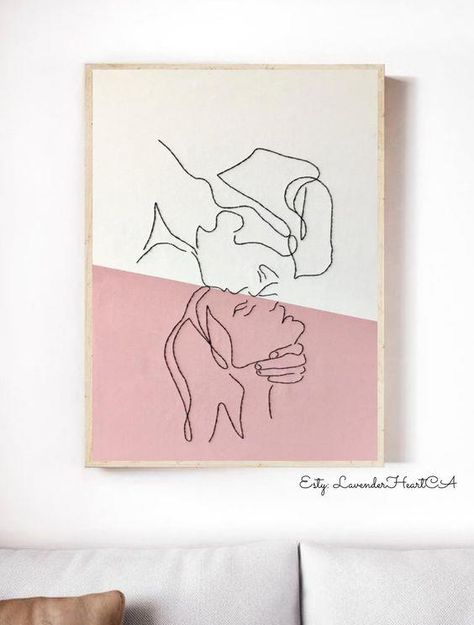 Embroidery Canvas Art Ideas Couple, Anniversary Drawings For Him, Abstract Romantic Art, Anniversary Drawings, One Line Embroidery, Couple Canvas Painting, Line Art Couple, Couple Line Art, Embroidery Abstract