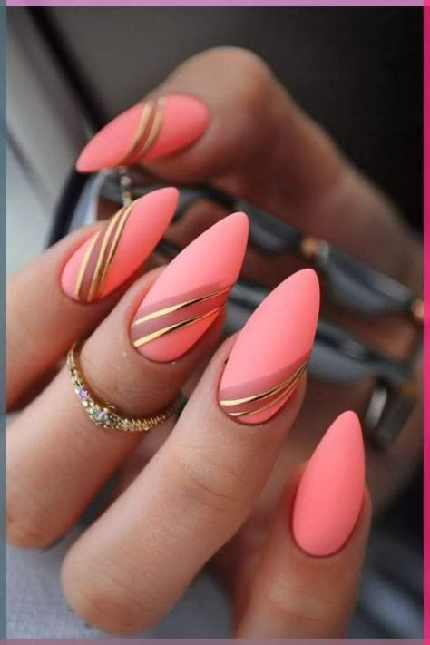 Matte Dip Powder Nails, Coral Stiletto Nails, Matte Summer Nails, Gorgeous Nails Designs, Birthday Party Nails, Nails For My Birthday, Nail Ideas Valentines Day, Nail Ideas Valentines, Vibrant Nail Designs