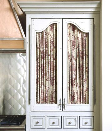 Fabric In Cabinet Doors, Armoire With Fabric Doors, Cabinet With Fabric Doors, Fabric Cabinet Door, Wardrobe Cabinet Makeover, Contemporary Kitchen Tables, Kitchen Cabinet Door Styles, Cabinet Door Styles, Kitchen Fabric