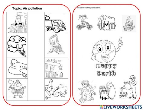 Pollution Worksheets For Kids, Air Pollution Worksheet, Pollution Activities Worksheets, Pollution Activities, Worksheet For Kindergarten, Water Pollution, 1st Grade Worksheets, Happy Earth, Online Activities