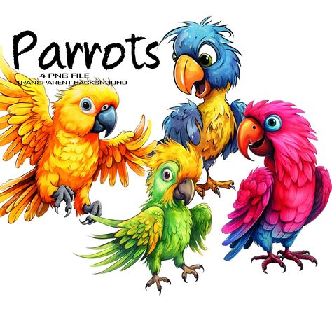 Parrot Cartoon, Colorful Stationery, Bird Template, Bird Clipart, Colorful Parrots, Funny Drawings, Tropical Birds, Bird Illustration, Clipart Images