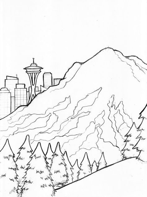 Mt Rainier - Seattle Mount Rainier Tattoo, Formals Cooler, Northwest Tattoo, Washington Tattoo, Mayon Volcano, Forest Sketch, Tattoo Svg, State Tattoos, Seattle Tattoo