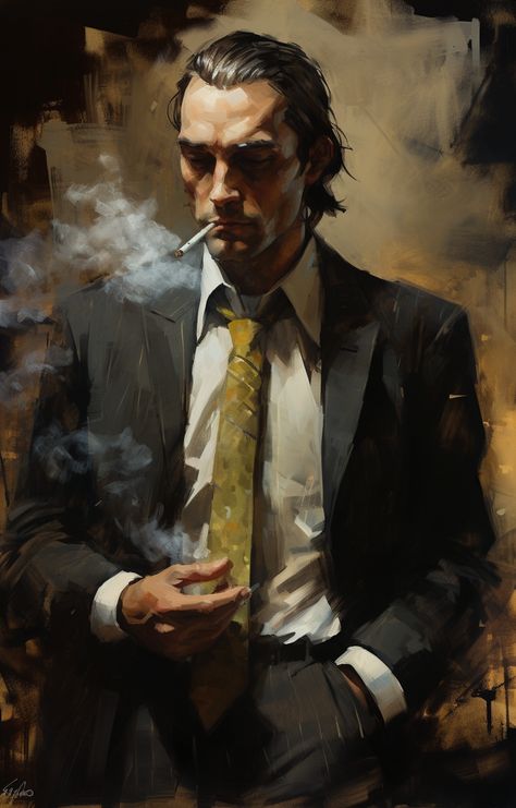 Newest Midjourney Style curated by ThetaCursed, License: CC BY-NC 4.0 Man In Suit Character Art, Noir Character Art, Super Hero Games, City Of Mist, Painting Of A Man, Delta Green, Urban People, A Man In A Suit, Man In A Suit