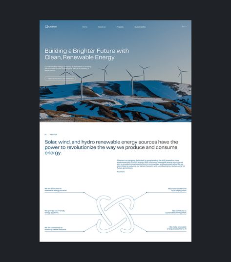 CLEANEN - website design on Behance Energy Website, Renewable Energy Design, Hydro Energy, Corporate Website Design, Solar Energy Projects, Geothermal Energy, Ux Design Inspiration, Energy Companies, Website Design Layout