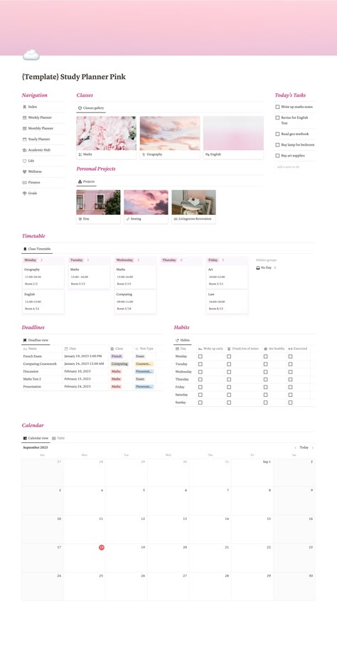 Notion Study Planner Pink Template | Assignment Tracker, Aesthetic College and University Planner notion_templates_for_small_business #ramadanplanner #notion_university_dashboard⚜️. Uni Notion, Notion Study Planner, 2023 Notion, Notion Study, Tracker Aesthetic, Notion Weekly, Dream Tracker, Study Planner Template, Student Daily Planner