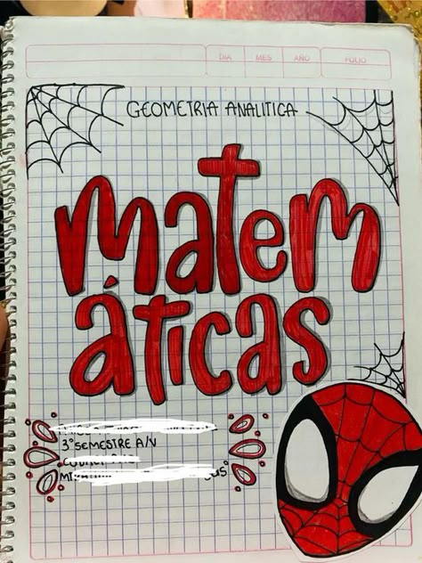 Ideas Caratulas, Math Binder, School Book Covers, Creative School Project Ideas, Spiderman Theme, Bond Paper Design, Easy Pixel Art, Hello Kit, Art Journal Therapy