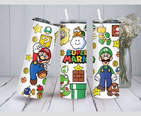 Super Mario Bros Characters, Mario Tumbler, Mario Bros Characters, Tumbler Ideas, Tumbler Decal, Mario Bros., Diy Tumblers, Sons Birthday, Gamer Gifts