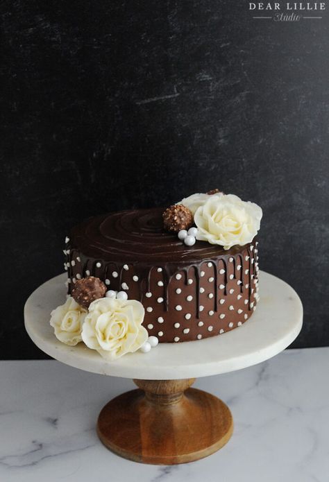 Library Game Room, Rotating Cake Stand, Bolo Red Velvet, Polka Dot Cakes, Chocolate Cake Designs, Chocolate Frosting Recipes, Buttercream Roses, Chocolate Drip Cake, Dear Lillie