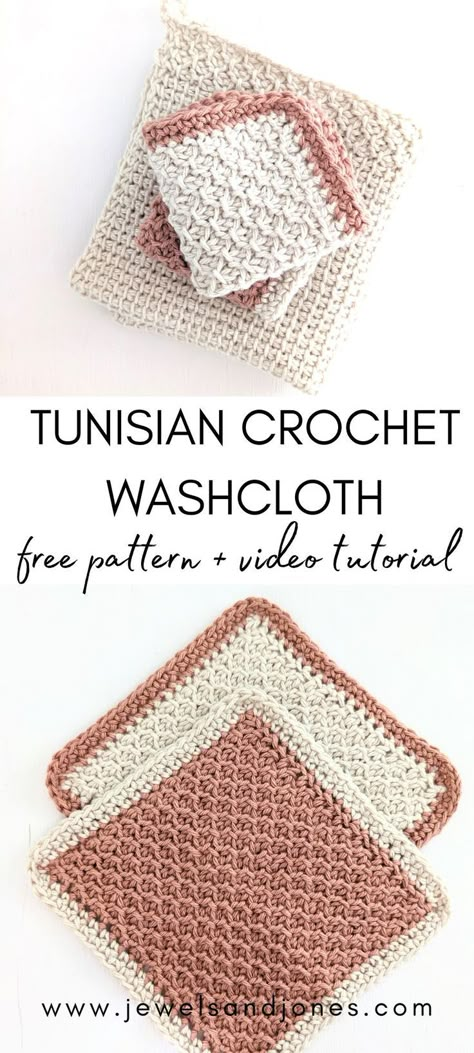 Two Tunisian crochet washcloths that are made with the Honeycomb stitch. Tunisian Crochet Washcloth, Tunisian Crochet Free, Crochet Washcloth Free Pattern, Crochet Dishcloth Pattern, Crochet Washcloth Free, Crochet Dish Cloth Free Pattern, Crochet Washcloths, Dishcloth Patterns Free, Crochet Washcloth Pattern