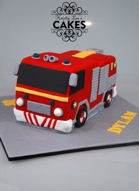 Fireman Sam Fire Engine Cake - by kristyleescakes @ CakesDecor.com - cake decorating website Firetruck Birthday Cake, Firefighter Birthday Cakes, Fireman Sam Birthday Party, Fire Engine Cake, Fireman Sam Cake, Fire Engine Birthday, Fire Fighter Cake, Fire Engine Party, Fireman Cake