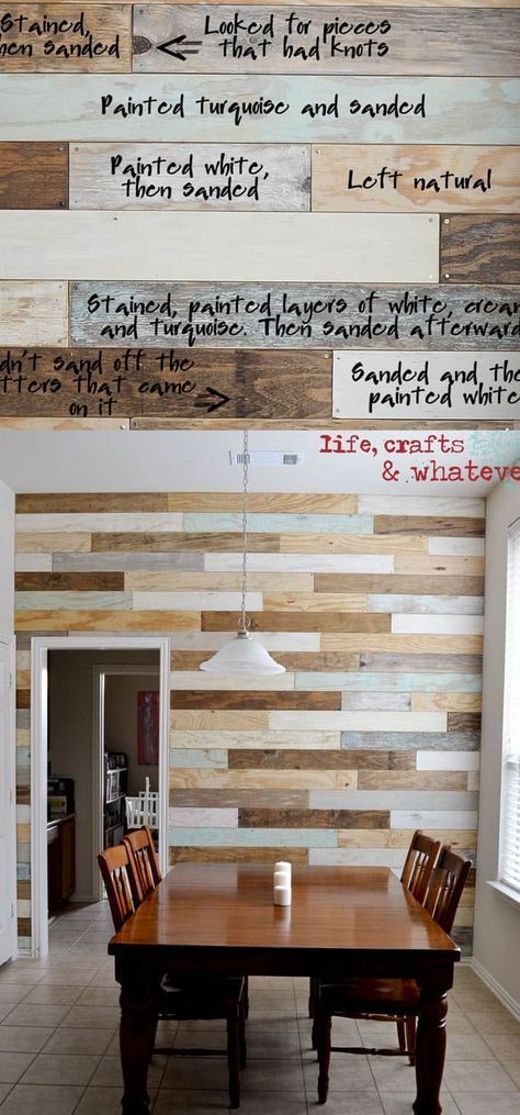 30 best DIY shiplap wall and pallet wall tutorials and beautiful ideas for every room. Plus alternative methods to get the wood wall look easily! A Piece of Rainbow Wood Wall Ideas, Diy Pallet Wall Art, Diy Pallet Decoration, Diy Wood Pallet, Diy Pallet Wall, Diy Wood Wall, Shiplap Wall Diy, Pallet Wall Art, Shiplap Wall