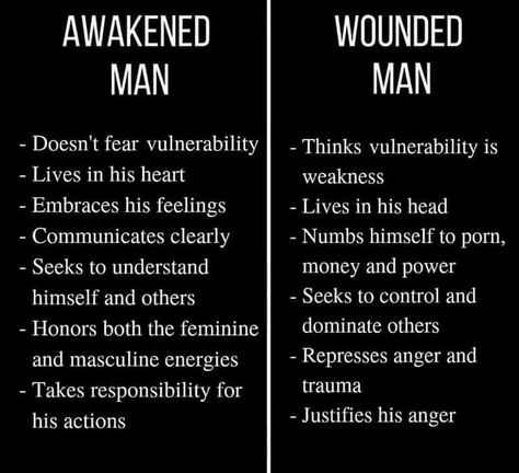 Awakened Man vs. Wounded Man #inspirational #quotes Masculine Men Quotes, Masculine Quotes, Repressed Anger, Be More Feminine, How To Be More Feminine, Sacred Masculine, More Feminine, Divine Feminine Spirituality, Relationship Lessons