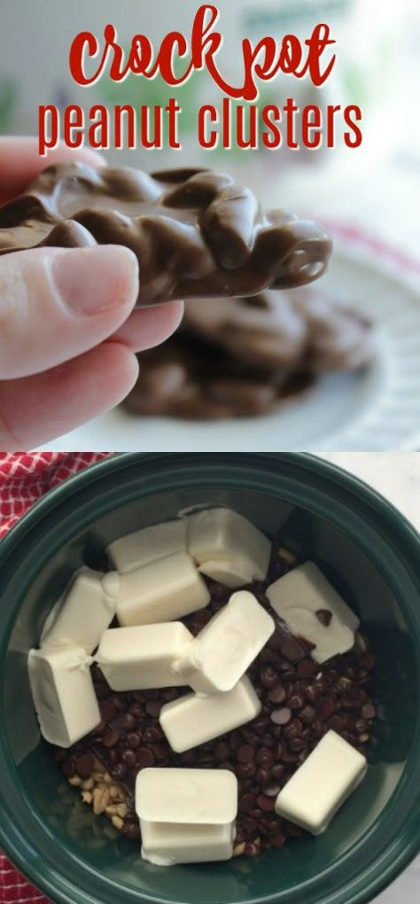 Make peanut clusters in crockpot - these are so Easy! Peanut Clusters In Crockpot, Chocolate Treats Easy, Chocolate Peanut Clusters, Crockpot Candy, Peanut Clusters, Easy Chocolate Desserts, Crock Pot Desserts, Homemade Candies, Holiday Cooking