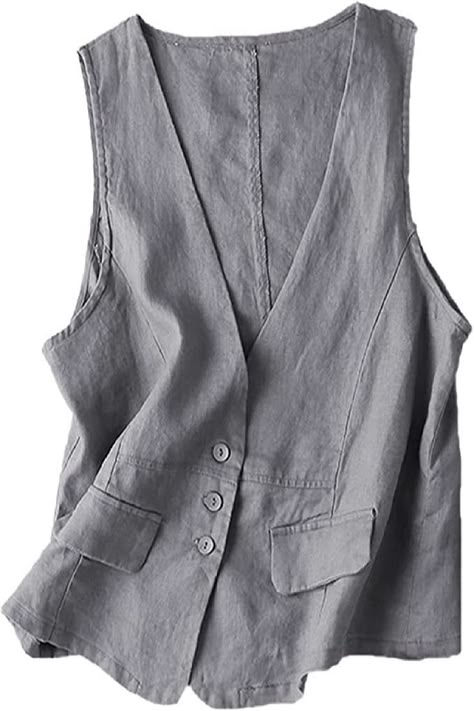 Linen vest for women, with 3 buttons and 2 front pockets, loose fit Linen Vest, Vest For Women, Sleeveless Shirt Dress, Crisp White Shirt, Casual Vest, Overalls Women, V Neck Cardigan, Tailored Pants, Minimalist Aesthetic