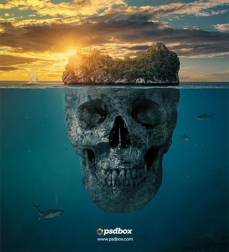 Submerged Underwater Photoshop Tutorials | PSDDude Cool Photoshop, Bawah Air, Skull Island, Photoshop For Photographers, Photo Editing Photoshop, Skull Wallpaper, A Skull, Photoshop Art, Photoshop Photography