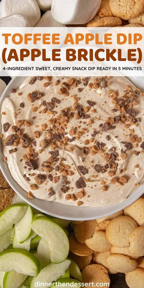 Dips To Go With Apples, Apple Dip With Marshmallow Fluff, Cookie Dough Apple Dip, Dessert Dips Fall, Score Dip Apple, Fall Apple Dip Recipes, Apple Brickle Dip Recipe, Caramel Apple Dip Heath Bar, Heath Apple Dip Toffee Bits