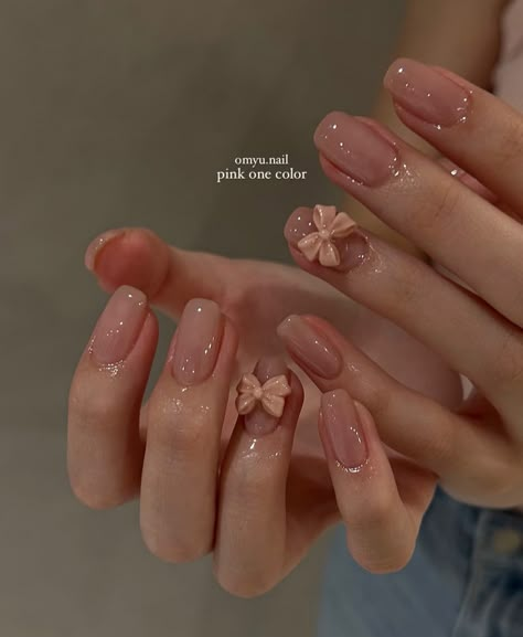 Nara Smith Nails, Korean Pink Nails, Soft Nails Ideas, Acrylic Nails Charms, Korean Blush Nails, Pink Nails With Charms, Nails Douyin, Uñas Aesthetic, Minimal Nails Art