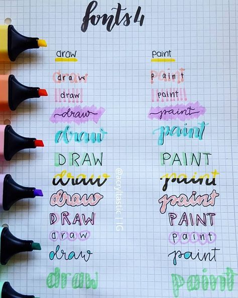 Different Fonts with Highlighter 4❣️ - #font #fonts #textmarker #lettering #handlettering #easy #highlighter #draw #paint #letters… Cool Letter Fonts, Paint Letters, Bullet Journal Font, Journal Fonts, Writing Fonts, Bullet Journal Notes, Lettering Styles, Bullet Journal Writing, Lettering Tutorial