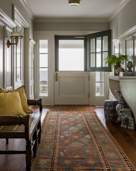 New England ocean view. Carpenter & MacNeille, Essex, MA. Traditional Entryway, Console Styling, Revere Pewter, Living In London, Entry Hallway, Dutch Door, Front Entry Doors, On The Floor, Entry Doors