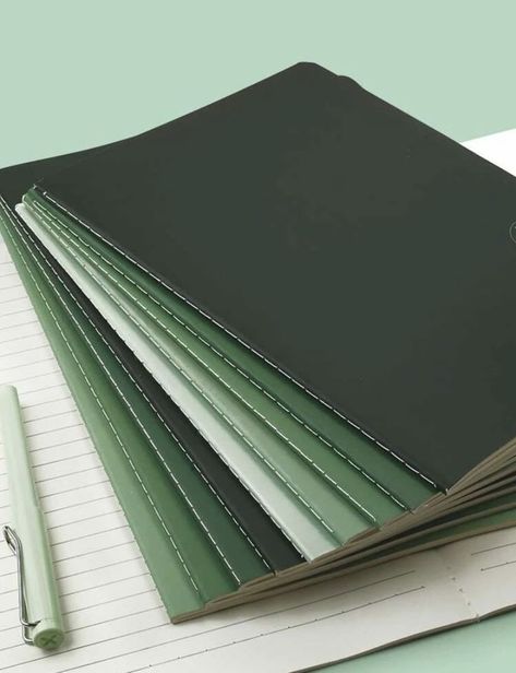 Earthy School Supplies, Green School Supplies Aesthetic, Green Notebook Aesthetic, Green School Supplies, Green Stationary, Studying Supplies, Green Inspo, Studying Stationary, Pretty School Supplies