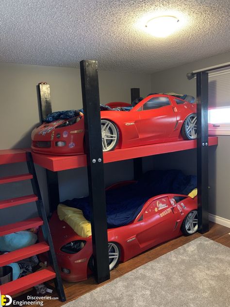 37+ Cool Car Bed Ideas For Your Children's Room | Engineering Discoveries Cool Beds For Boys, Disney Cars Bedroom, Boys Car Bedroom, Boy Car Room, Cars Bedroom Decor, Car Room Decor, Kids Car Bed, Boys Room Diy, Kids Bed Design