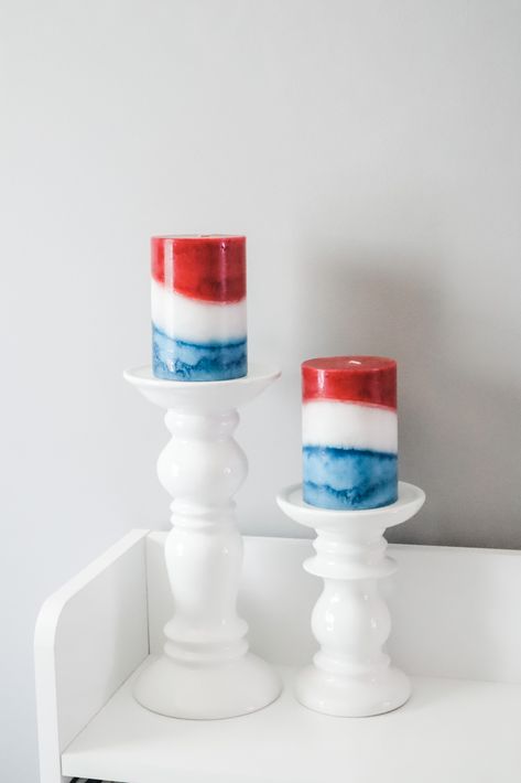 Patriotic Candles, Big Fireworks, Monthly Ideas, White Candle Holders, Antique Booth Ideas, Battery Candles, Small Flags, Antique Booth, Business Board