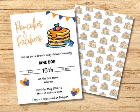 Brunch Baby Shower Invitation, Breakfast Theme, Unique Party Themes, Bacon And Eggs, Baby Shower Brunch, Baby List, Baby Shower Invite, Invitation Sizes, Printable Invitations