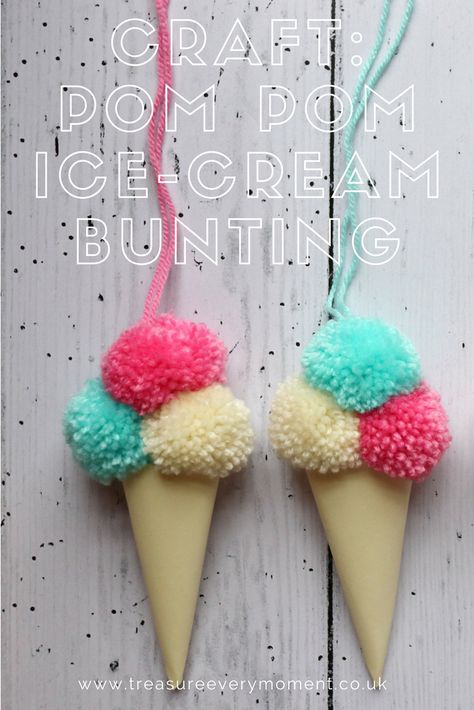 CRAFT: How to make Pom Pom Ice Cream Bunting for less than £3 Ice Cream Crafts, Bunting Diy, Pom Crafts, Lamb Decorations, Pom Pom Crafts, Ice Cream Cones, Easter Bunny Decorations, Kawaii Jewelry, Yarn Diy