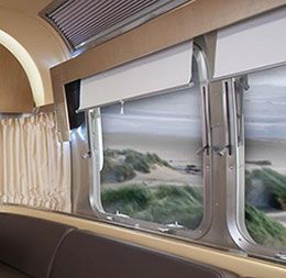 OceanAir shades for Airstream and other RV trailers, from Zarcor, an authorized Oceanair Dealer. Airstream Curtain Ideas, Airstream Curtains, Rv Windows, Airstream Rv, Teardrop Camper Trailer, Airstream Campers, Airstream Remodel, Airstream Renovation, Rv Homes