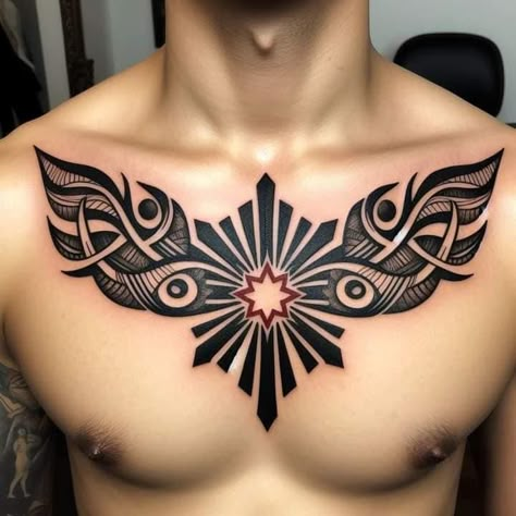 Top Chest Tattoo For Men, Intimidating Tattoos For Men, ခြေသလုံး Tattoo, Cool Chest Tattoos For Guys, Unique Neck Tattoos, Mandala Tattoo Neck, Chest Tattoos For Guys, Black Rose Tattoo Meaning, Geometric Tattoo Hand