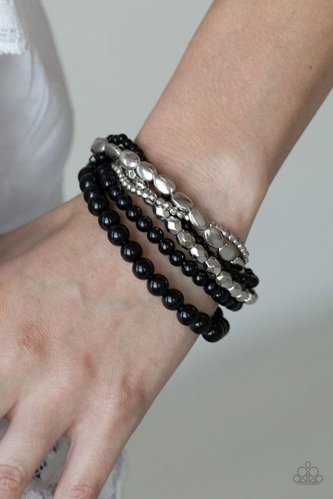 Paparazzi "Metro Mix Up" - Black Clasp Bracelet #1652 Invisible Thread, Black Beaded Bracelets, Black Bracelet, Silver Bead Bracelet, Black Bracelets, Paparazzi Accessories, Rock Stars, Black Jewelry, Cool Necklaces