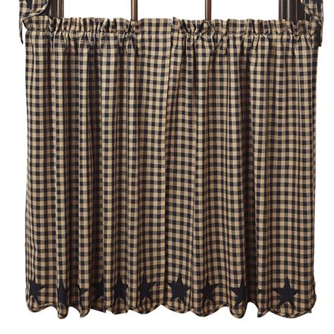 Found it at Wayfair - Diana Scalloped Tier Curtain Primitive Kitchen Curtains, Rustic Valances, Modern Kitchen Curtains, Country Style Curtains, Primitive Bathrooms, Kitchen Window Curtains, Primitive Star, Vhc Brands, Tier Curtains