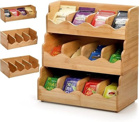 Amazon.com: ZOOFOX Tea Bag Organizer, Bamboo Tea Bag Storage Holder with 12 Compartments for Tea Bag, Coffee, Sugar, Sweeteners, Coffee Pod, 3 Tire Stackable Tea Bag Container for Countertop, Pantry, Cabinets : Home & Kitchen Bag Shelves, Countertop Pantry, Tea Bag Storage, Storage Chests, Tea Bag Organizer, Pantry Cabinets, Bamboo Tea, Tea Storage, Tea Bag Holder