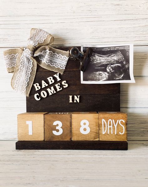 Baby Countdown, Pregnancy Countdown, Countdown Blocks, Countdown Sign, Countdown Calendar, Rustic Baby, Rustic Baby Shower, Number Stickers, Golden Oak