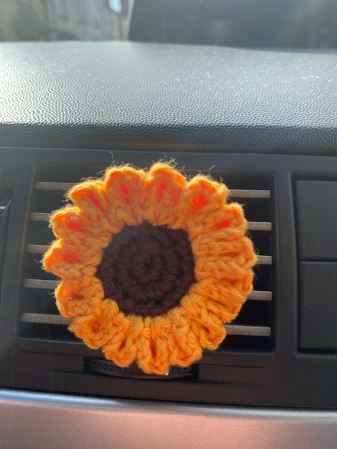 Crochet Sunflower Car Air Vent Clip Cotton Air Freshener - Etsy UK Crochet Car Vent Clip, Crochet Car Air Freshener, Crochet Mini Sunflower, Crochet Air Freshener, Crochet Sunflowers, Market Crochet, Macrame Inspiration, Car Diffuser Essential Oils, Mini Sunflowers