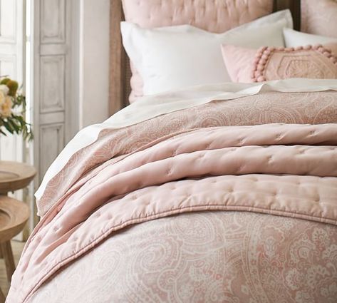 Tencel™ Quilt & Sham | Pottery Barn Blush Quilt Bedding, Hot Pink Bedroom Decor, Masculine Bed, Black Bed Linen, Grey Linen Bedding, Bed Linen Design, Pink Bedrooms, Bedding Sets Online, Luxury Bedding Collections