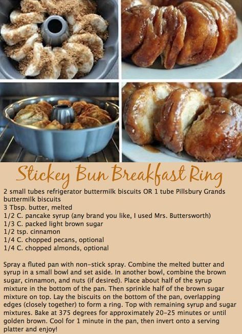 Pin by Alycia Bravi on What's for Breakfast... | Breakfast brunch recipes, Breakfast sweets, Sticky buns recipes Breakfast Ring, Breakfast Buns, Christmas Morning Recipes, Bread Ring, Morning Recipes, Sticky Bun, Sticky Buns Recipes, Canned Biscuits, Breakfast Sweets